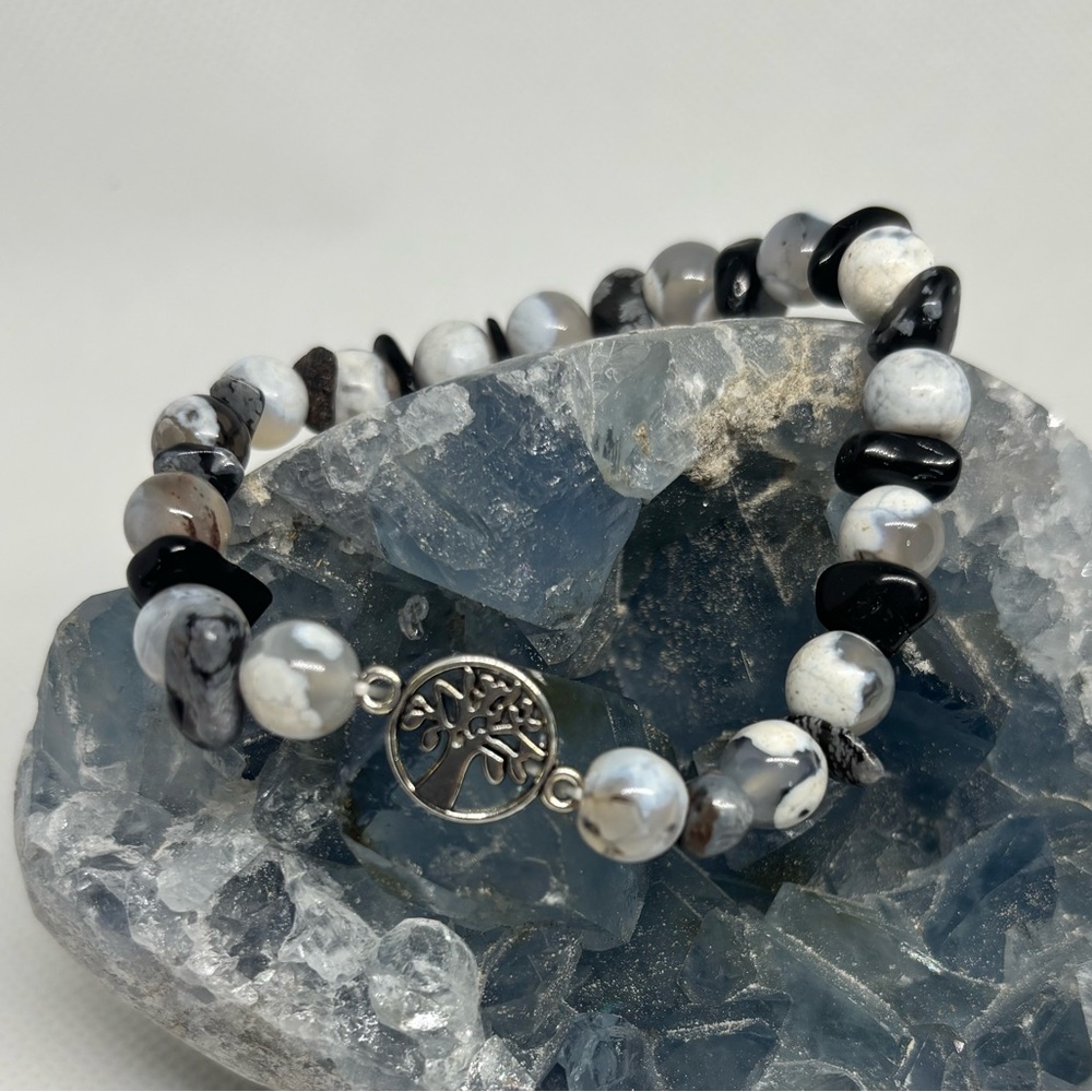 Snowflake Obsidian and Grey Agate Clarity Bracelet